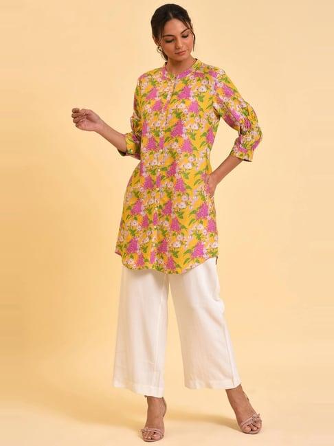 w mustard printed straight kurti