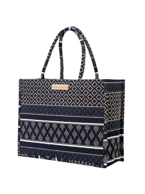 nr by nidhi rathi navy printed medium tote handbag