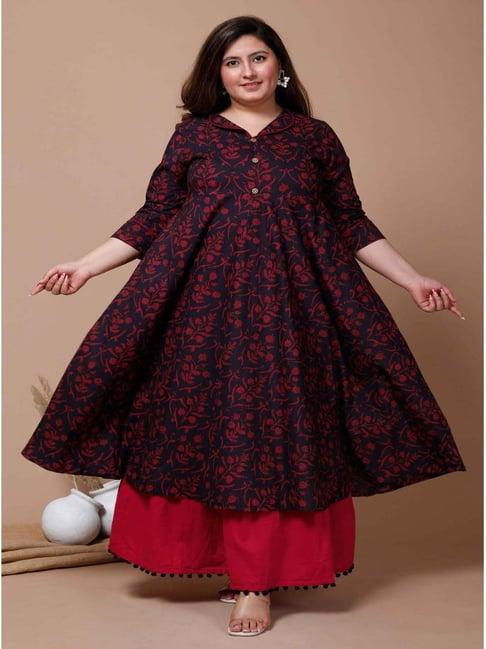 miravan maroon cotton printed anarkali kurta