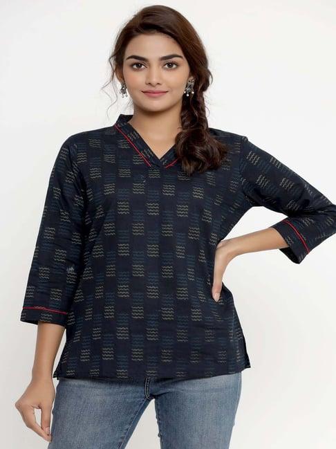 miravan blue cotton printed top