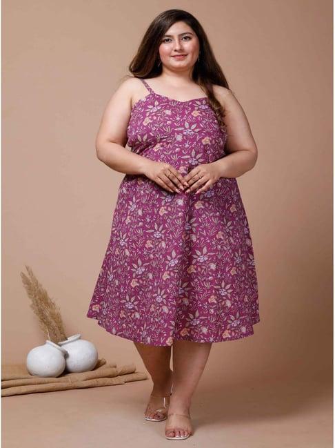 miravan purple cotton printed a-line dress