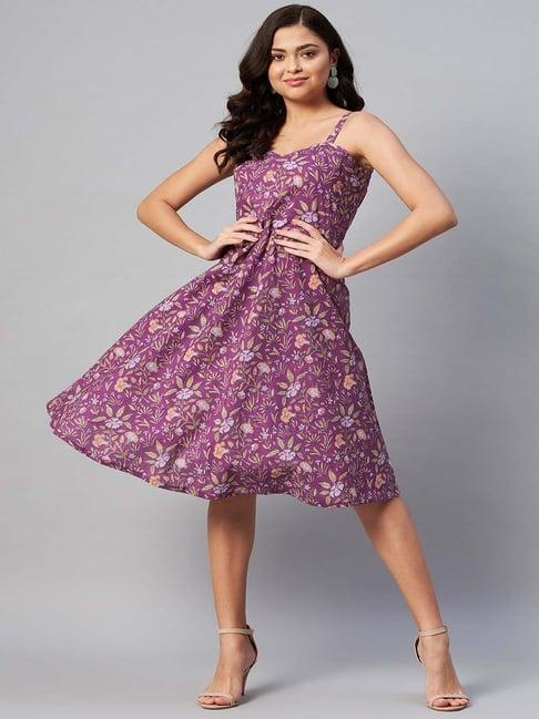 miravan purple cotton printed a-line dress