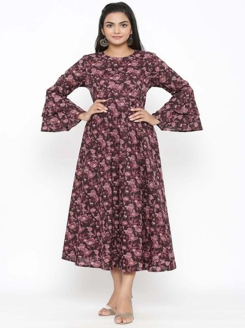 miravan maroon cotton printed maxi dress