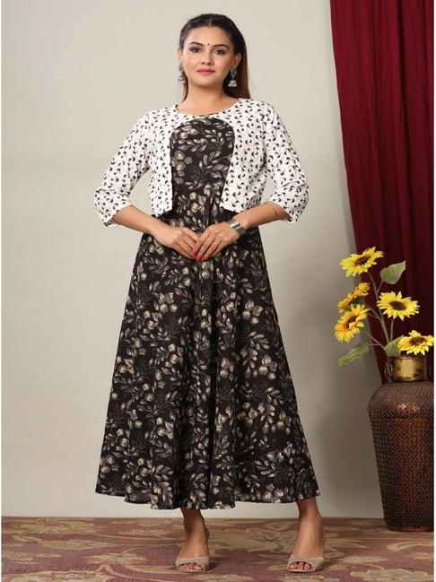 miravan black & white cotton printed maxi dress with jacket