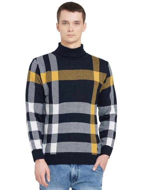 duke dark navy regular fit checks sweater