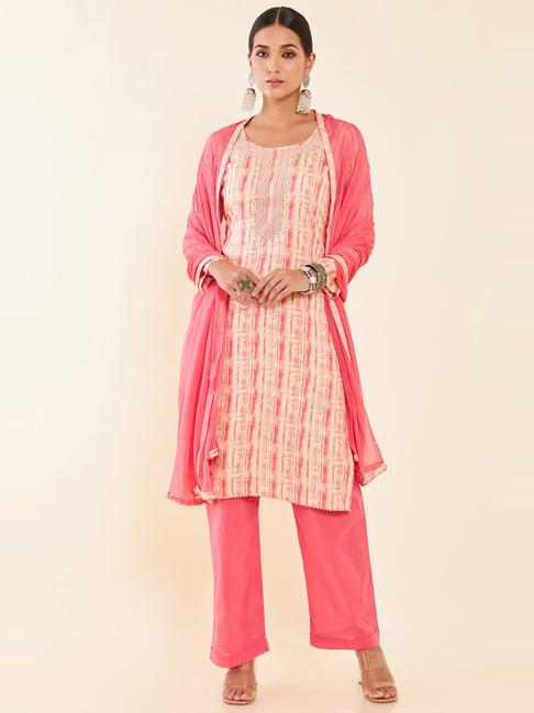 soch pink cotton printed unstitched dress material