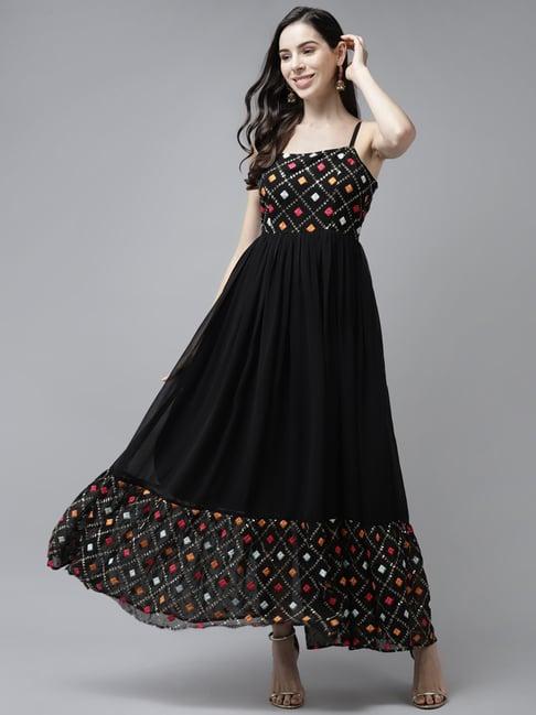 panit black embroidered maxi dress