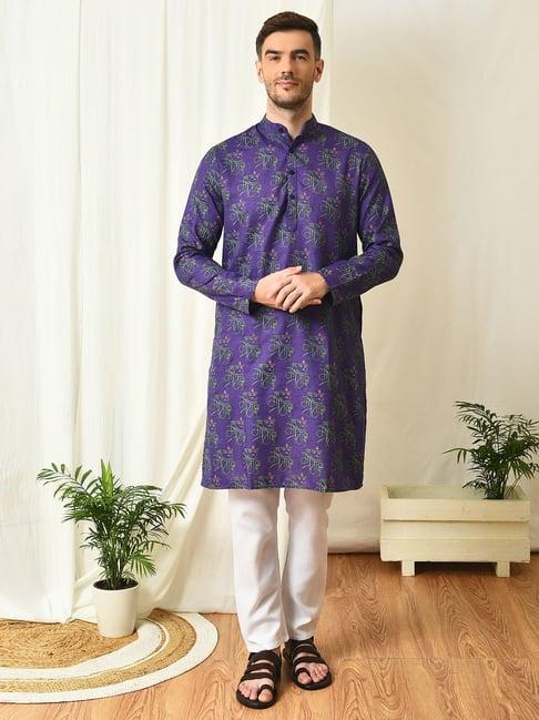 hangup purple regular fit graphic kurta & pyjamas set