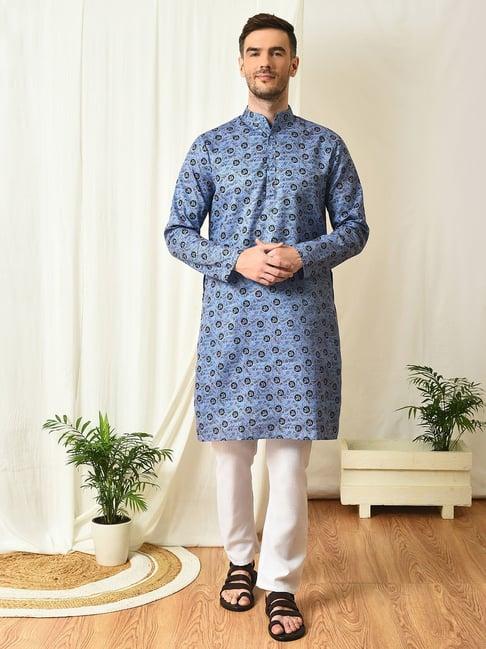 hangup blue regular fit graphic kurta & pyjamas set