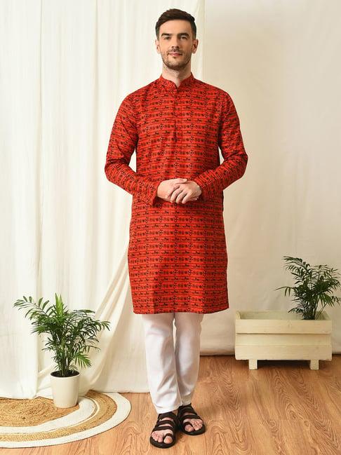 hangup rust regular fit graphic kurta & pyjamas set