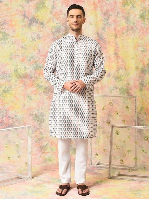 hangup off white regular fit print kurta & pyjamas set