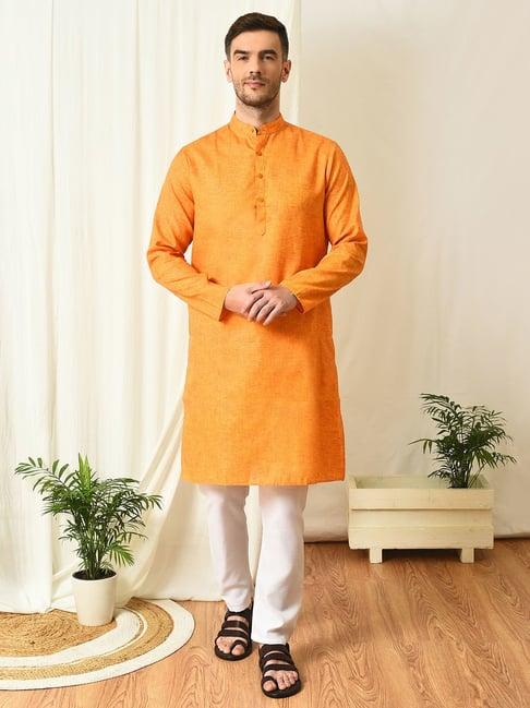 hangup orange regular fit texture kurta & pyjamas set