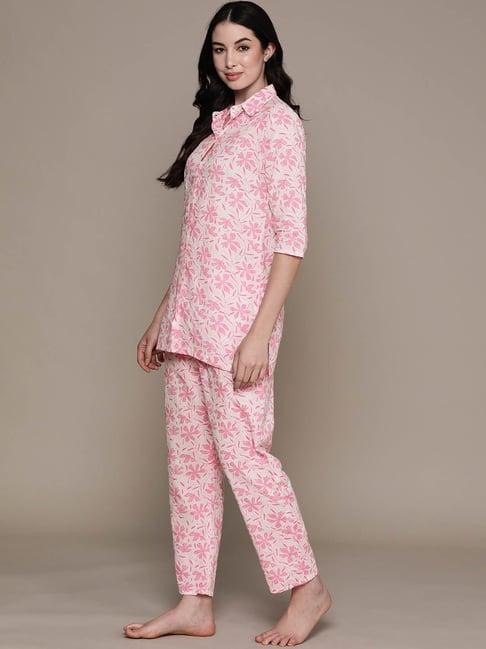 anubhutee pink cotton floral print shirt with pyjamas