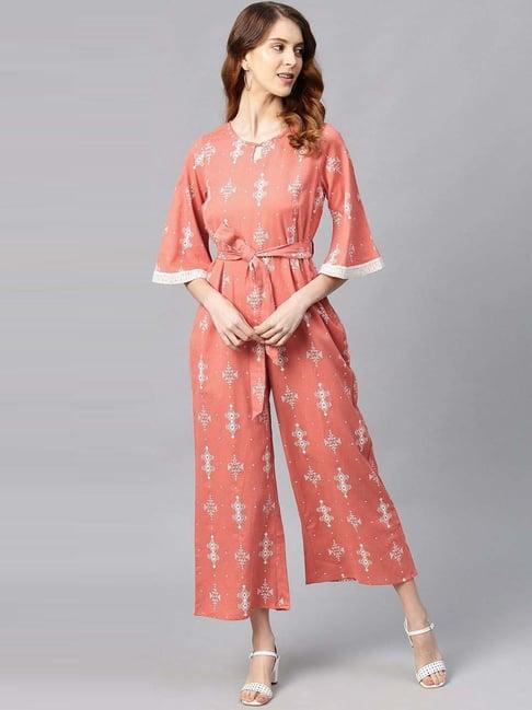 juniper peach cotton printed jumpsuit