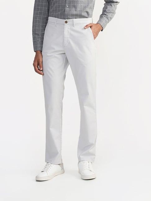 ascot by westside solid grey-colored relaxed-fit chinos