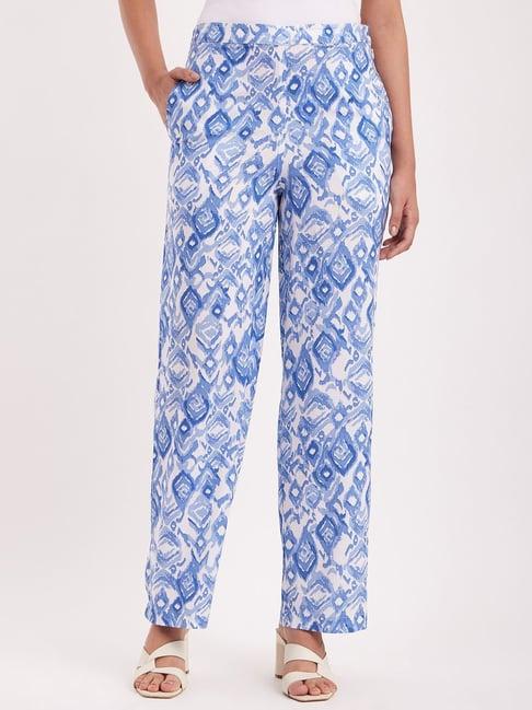 fablestreet blue & white printed trousers