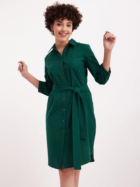 fablestreet green linen a-line dress