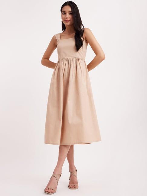 fablestreet beige linen a-line dress