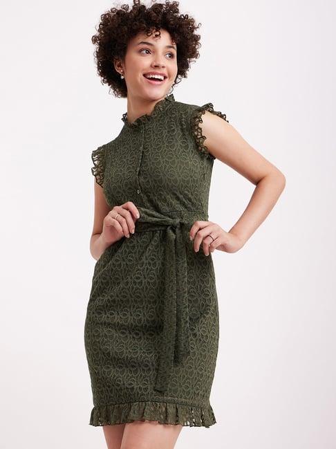 fablestreet olive green lace work shift dress