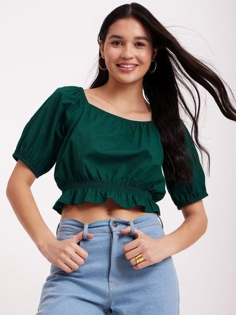 fablestreet green linen crop top