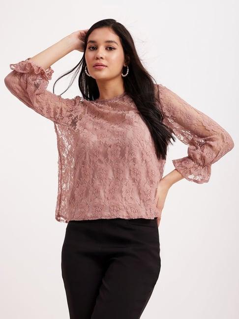 fablestreet dusty pink lace work top