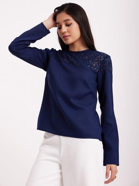 fablestreet navy lace work top