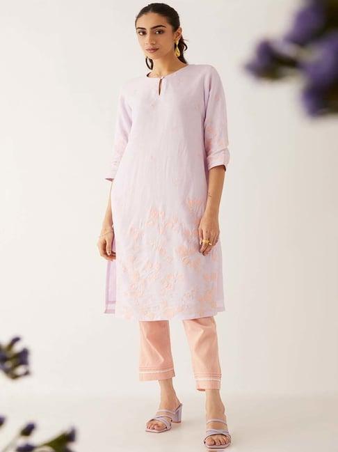 taneira lilac embroidered straight kurta