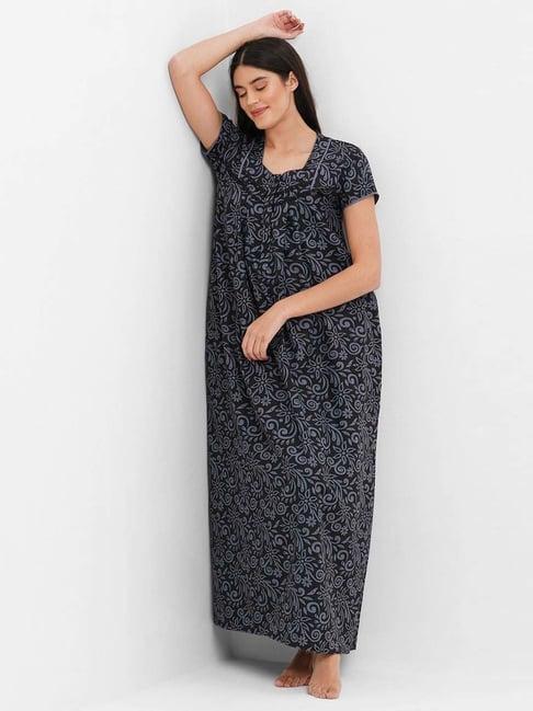 sweet dreams black printed night gown