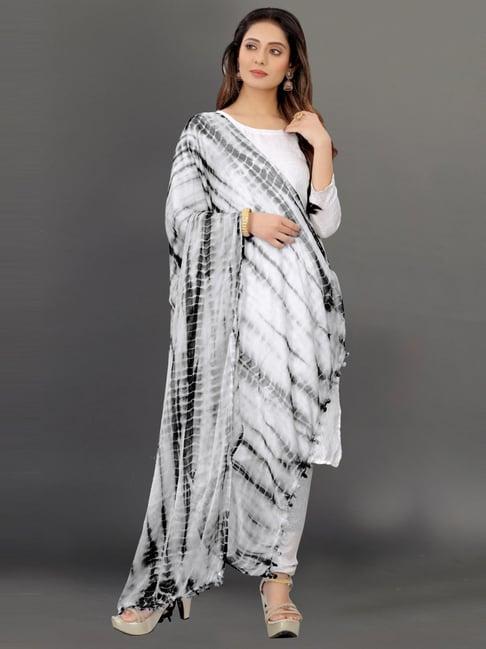 apnisha white & grey tie & dye dupatta