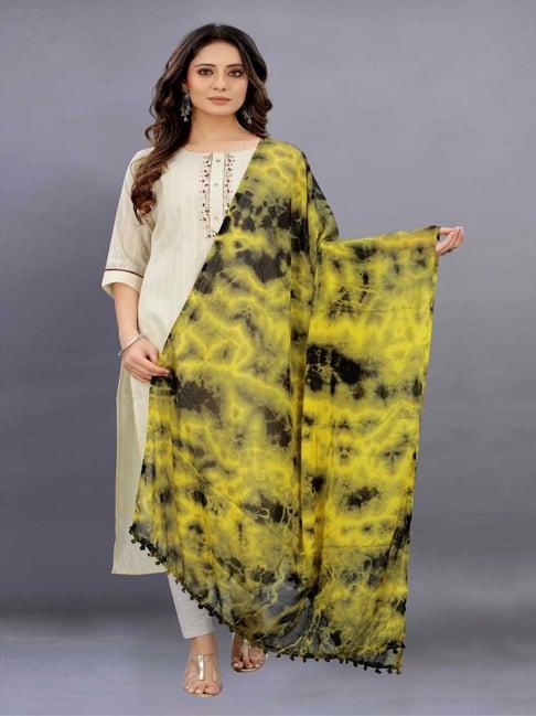 apnisha yellow & black printed dupatta