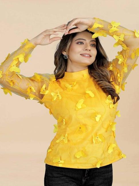 apnisha yellow embroidered top