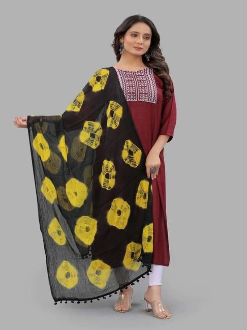 apnisha black & yellow printed dupatta