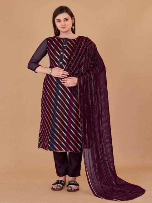 apnisha purple cotton striped unstitched dress material