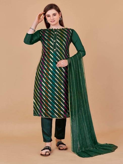 apnisha green cotton striped unstitched dress material