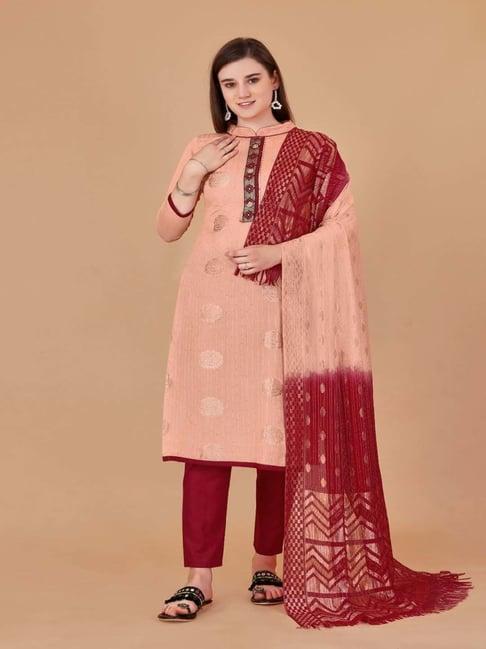 apnisha peach cotton embellished unstitched dress material