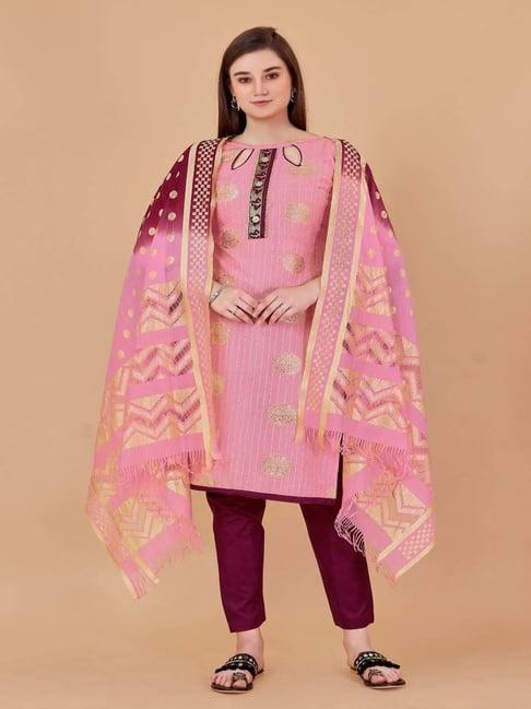 apnisha pink cotton embellished unstitched dress material