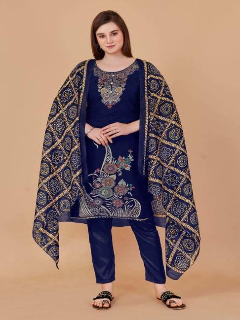 apnisha navy cotton woven pattern unstitched dress material