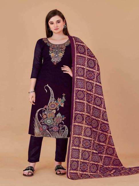 apnisha purple cotton woven pattern unstitched dress material