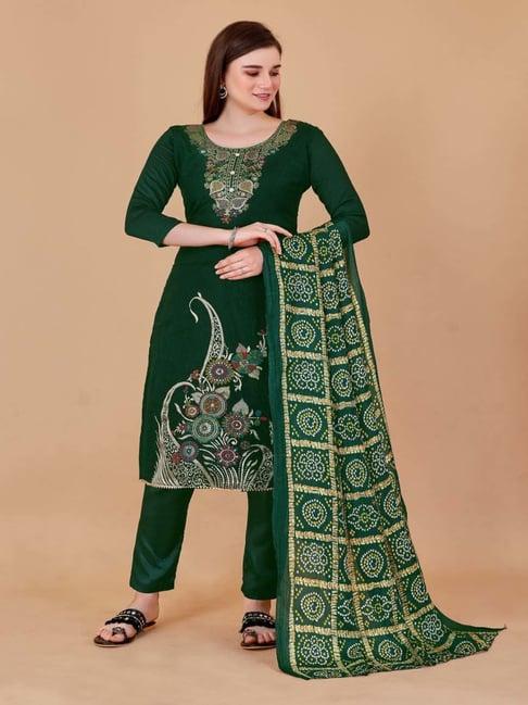 apnisha green cotton woven pattern unstitched dress material