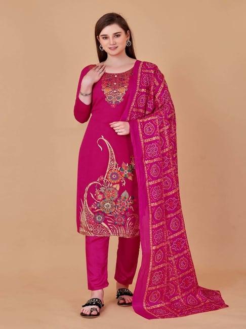 apnisha rani pink cotton woven pattern unstitched dress material