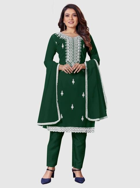 apnisha green embroidered unstitched dress material