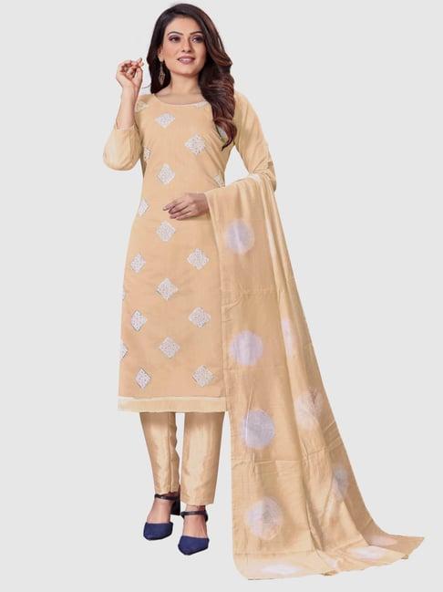 apnisha beige embroidered unstitched dress material