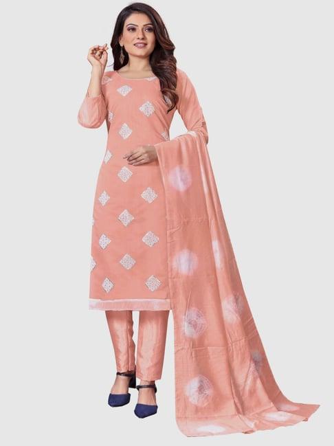 apnisha peach embroidered unstitched dress material