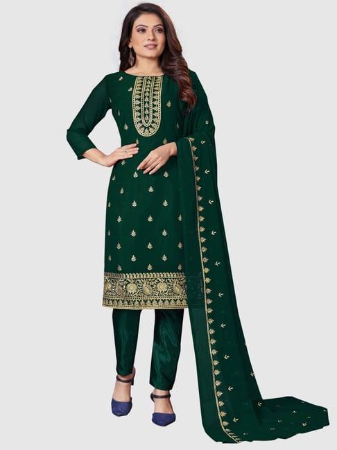 apnisha green embroidered unstitched dress material