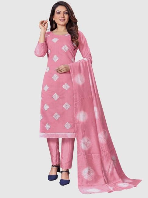 apnisha pink embroidered unstitched dress material