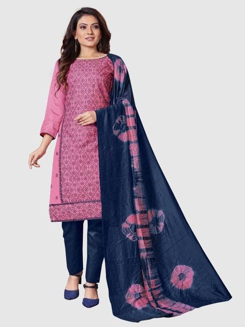 apnisha pink & blue embroidered unstitched dress material