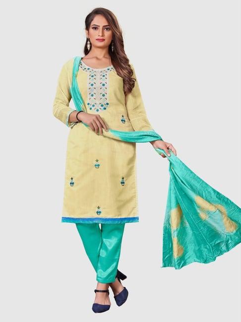 apnisha yellow embroidered unstitched dress material