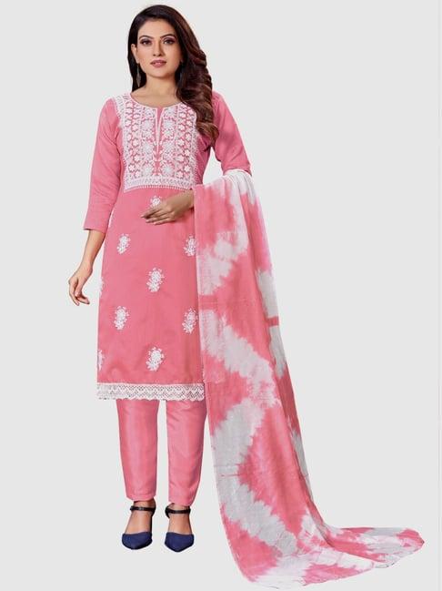 apnisha pink embroidered unstitched dress material