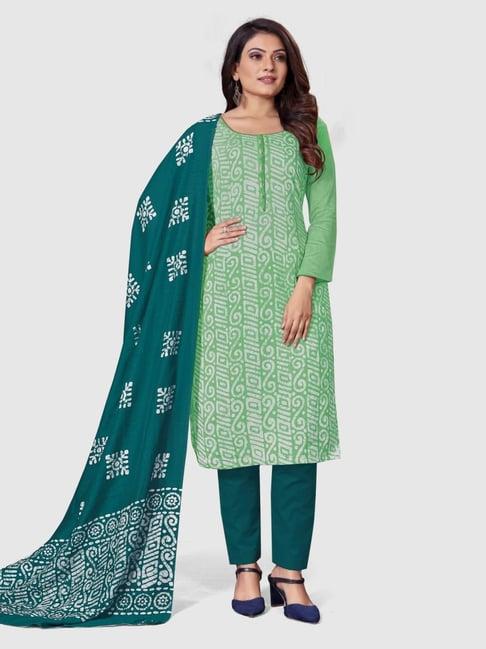 apnisha green printed unstitched dress material