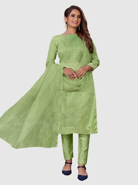 apnisha green embroidered unstitched dress material